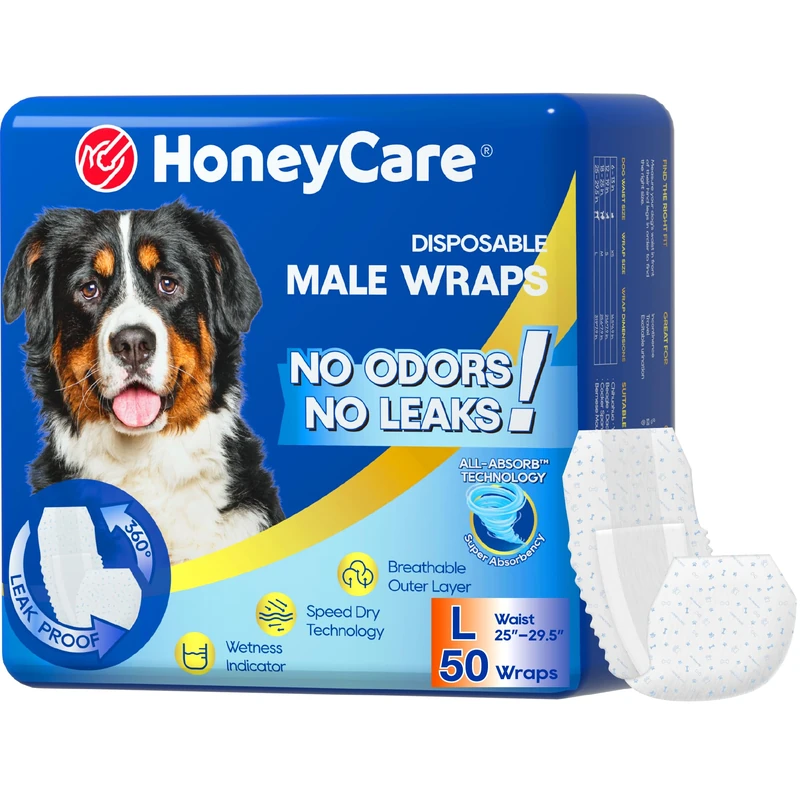 HONEY CARE All-Absorb A24 Male Dog Wraps - Large, 50 Count