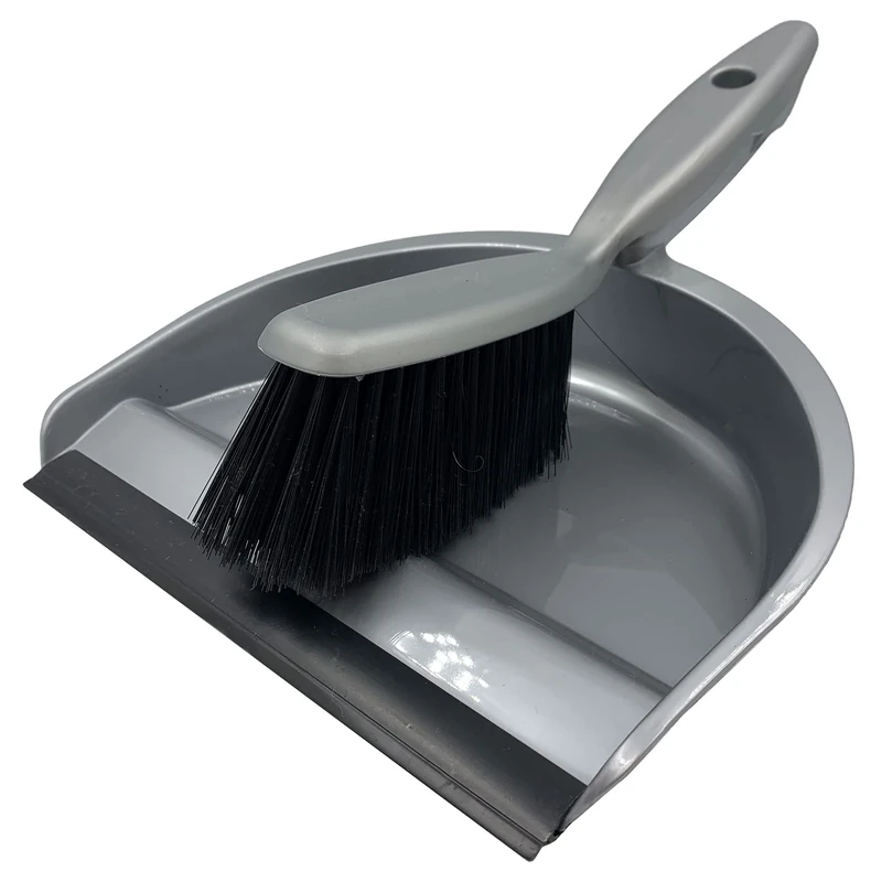 Household Dustpan and Brush Set, Soft Bristle Brush and Plastic Dust Pan with Rubber Lip to Collect and Sweep Dust and Dirt from Floors, Stylish Silver Colour Hand Brush and Dustpan for Home Cleaning