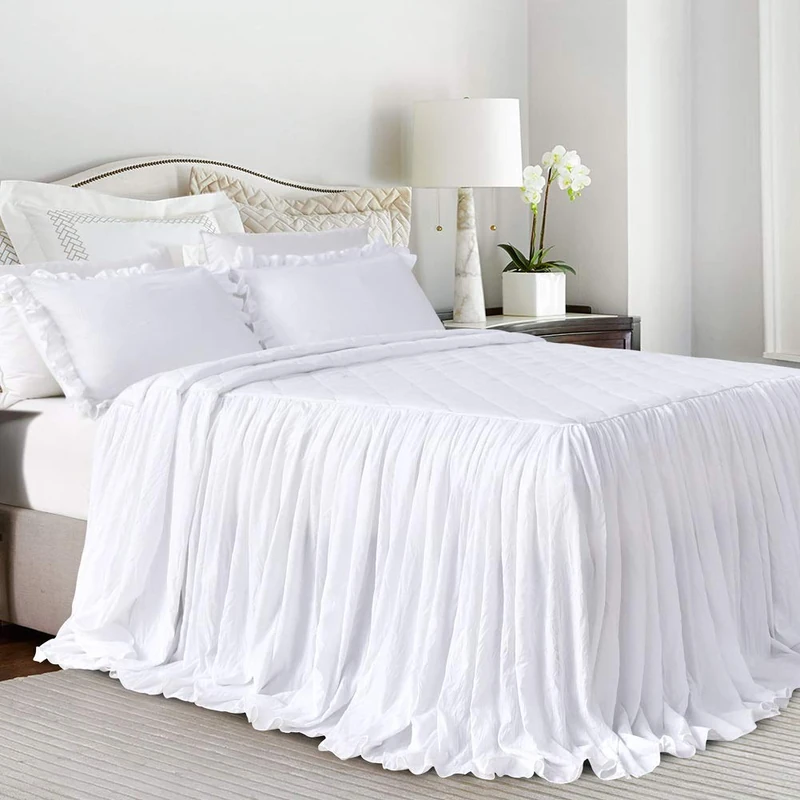 Queen's House Shabby Dust Ruffle White Bed Skirts King-02