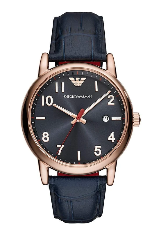 Emporio Armani Watch for Men, Two Hand Date Movement, 43 mm Rose Gold Stainless Steel Case with a Leather Strap, AR11135