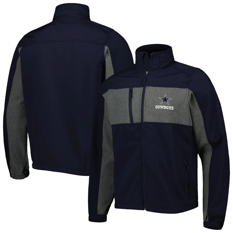 dunbrooke NFL Dallas Cowboys Mens Zephyr Softshell Jacket, Navy/Grey, Small