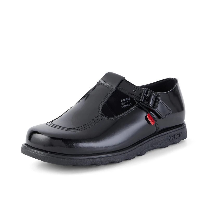 Kickers Women's Fragma T-Buckle Black Leather School Shoes | Smart Everyday School Look | Everyday Comfort Fit, Cushioned for All-Day Wear, Black, 6 UK - Image 1
