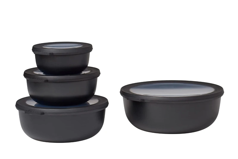 Mepal – Multi Bowl Cirqula 4-Piece Set – Food Storage Container with Lid - Suitable as Airtight Storage Box for Fridge & Freezer, Microwave Container - 350, 750, 1250, 2250ml - Nordic black