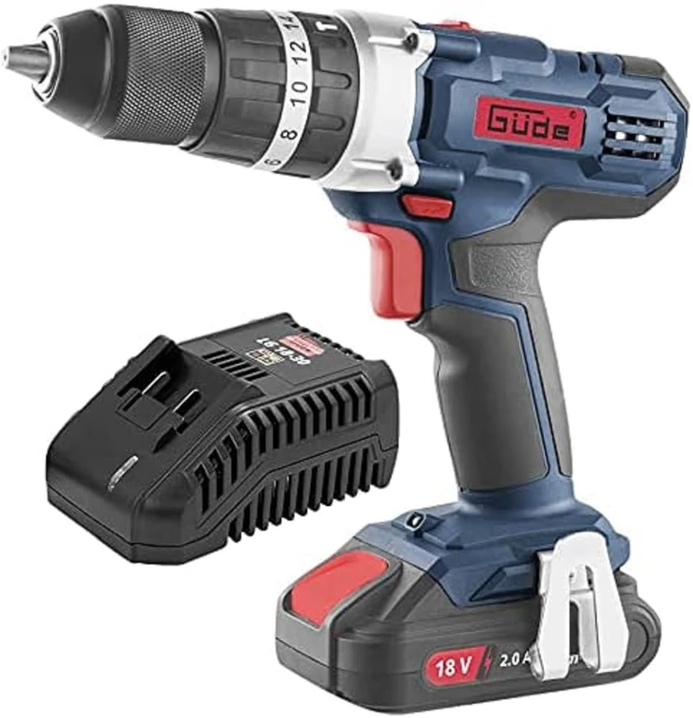 Güde 58504 BSB 18-201-30K Cordless Impact Drill (18V E³ Battery System, 16 Torque Levels, 2Ah Li-ion Battery)