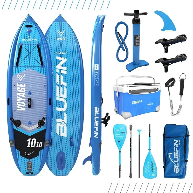 Bluefin SUP Voyage 10’10 Package with Cooler Box | Ultimate Activity Stand Up Inflatable Paddle Board | Added Stability | 20% Extra Width | Side Rails | 2x Fishing Rod Mounts | 5 Year Warranty, 7426796588028