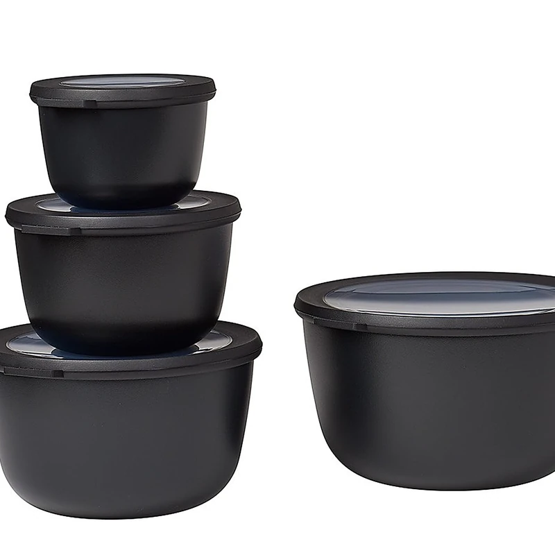 Mepal – Multi Bowl Cirqula 4-Piece Set – Food Storage Container with Lid - Suitable as Airtight Storage Box for Fridge & Freezer, Microwave Container - 500, 1000, 2000, 3000ml - Nordic black