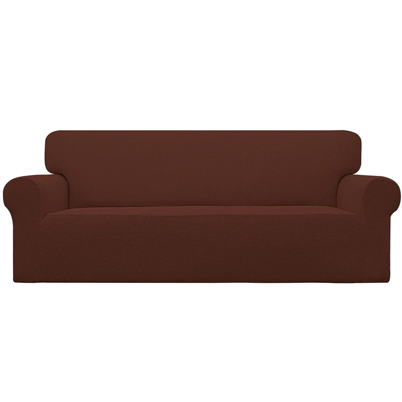 Easy-Going Stretch Oversized Sofa Slipcover 1-Piece Couch Sofa Cover Furniture Protector Soft with Elastic Bottom for Kids, Spandex Jacquard Fabric Small Checks(X Large,Coffee)