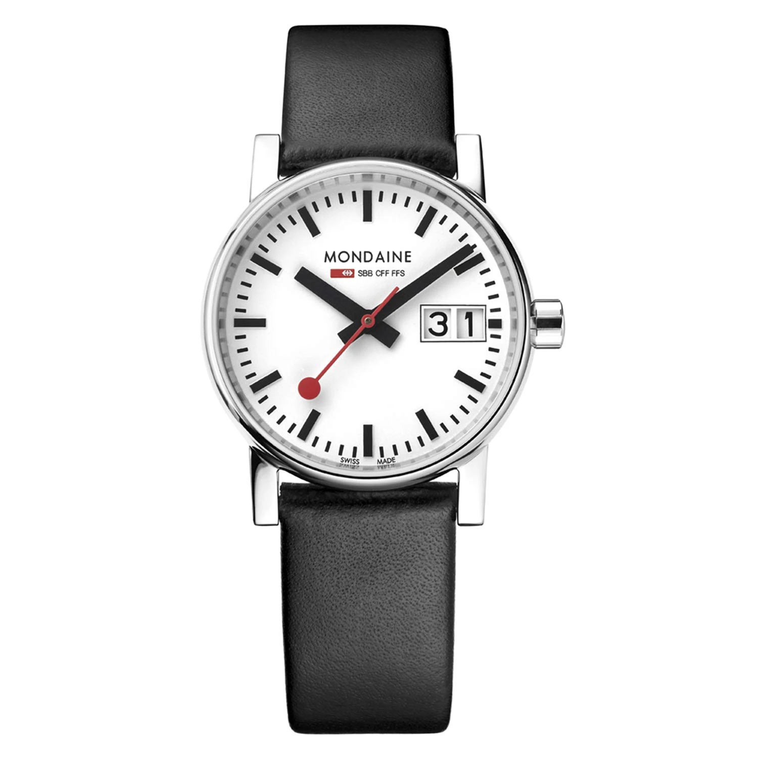 Mondaine - Evo2 MSE.30210.LB Womens Watch 30mm - Official Swiss Railways Wrist Watch Date Function Black Leather Strap - 30m Water Resistant - Sapphire Crystal - Watches for Men and Women