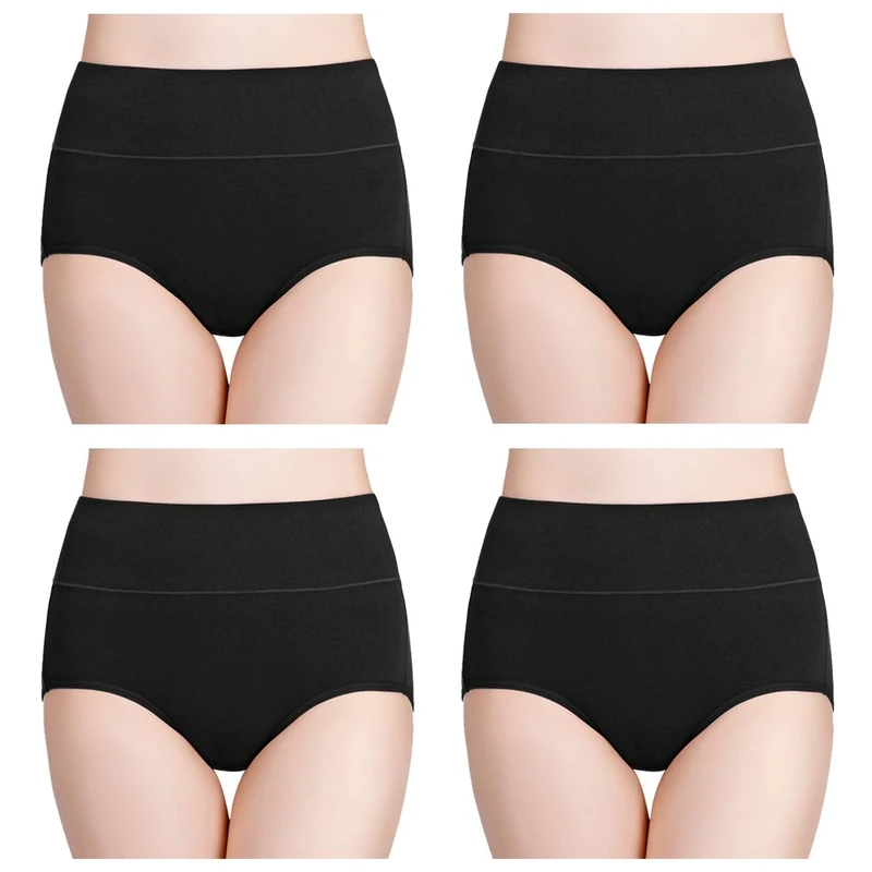wirarpa Ladies Knickers Cotton Full Briefs High Waisted Underwear Panties for Women Multipack Size L Black