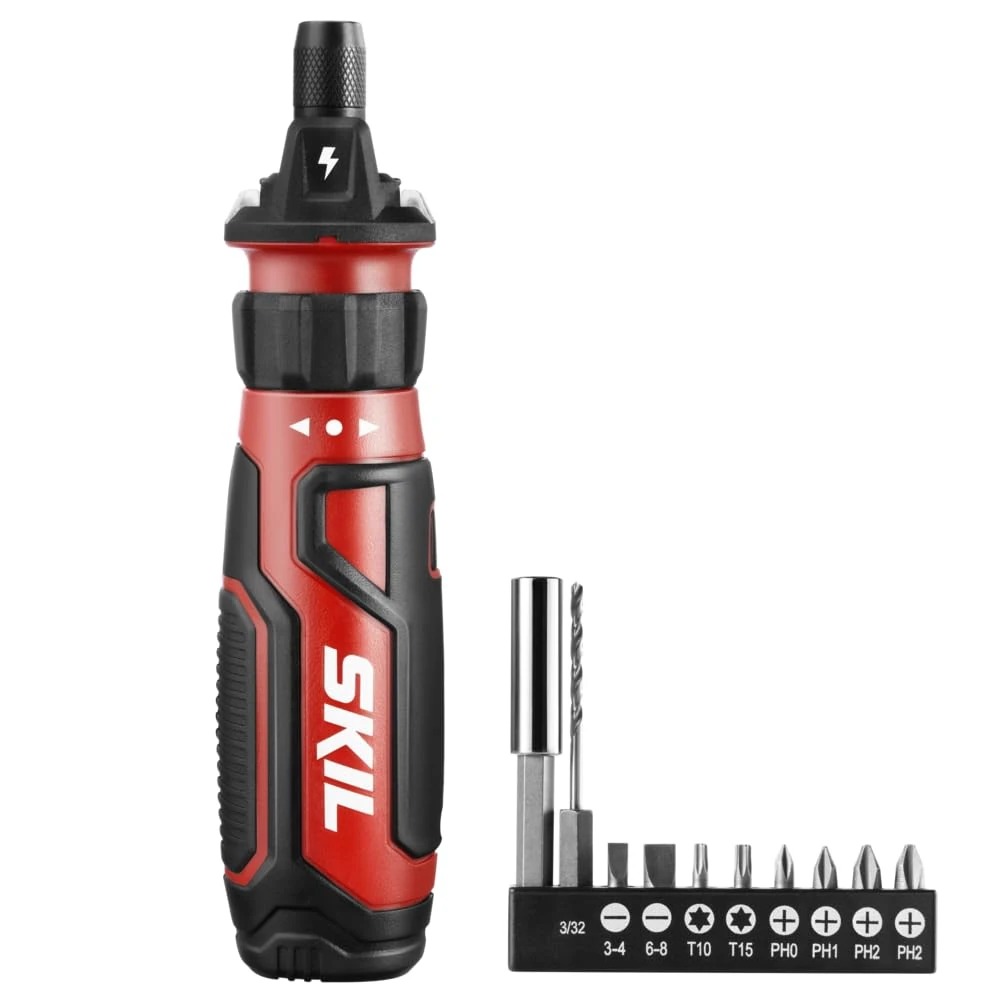 SKIL Rechargeable 4V Cordless Screwdriver with Circuit Sensor Technology, Includes 9pcs Bit, 1pc Bit Holder, USB Charging Cable - SD561201