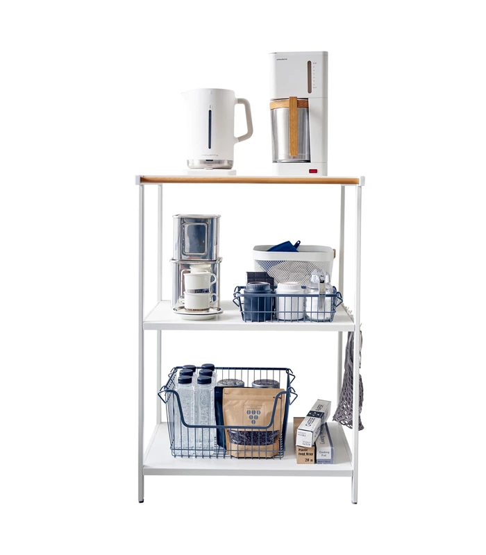 YAMAZAKI 3597 TOWER 3-Tiered Storage Rack, white, Steel/Wood, Minimalist, 60 x 46.5 x 90 cm