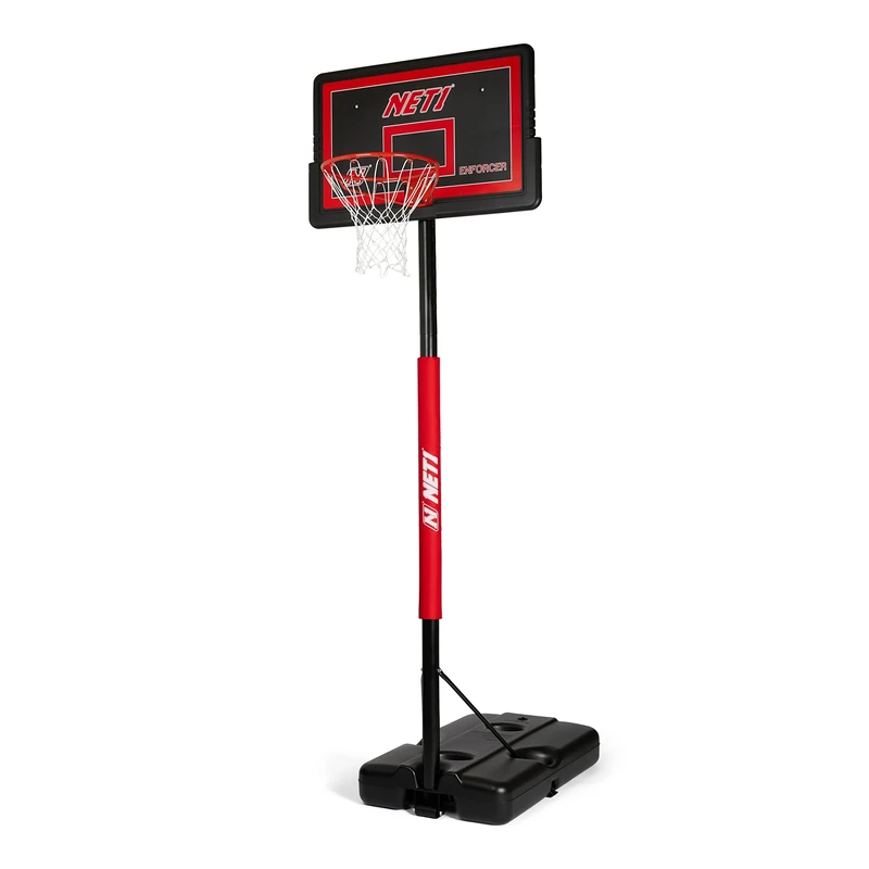 NET1 | Premium Height Adjustable Full-Size Regulation Portable Basketball Backboard System For Adults | Ultra Durable 18" Solid Steel Hoop | Padded Pole, Red
