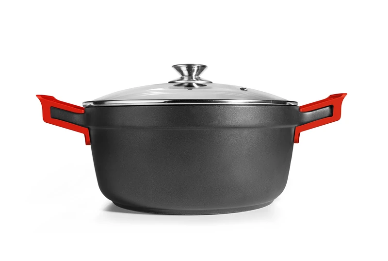 IBILI Excellent Titanio Cast Aluminium Casserole, Glass Lid and Silicone Grips, 24 cm, Non-Stick, Suitable for Induction Hobs