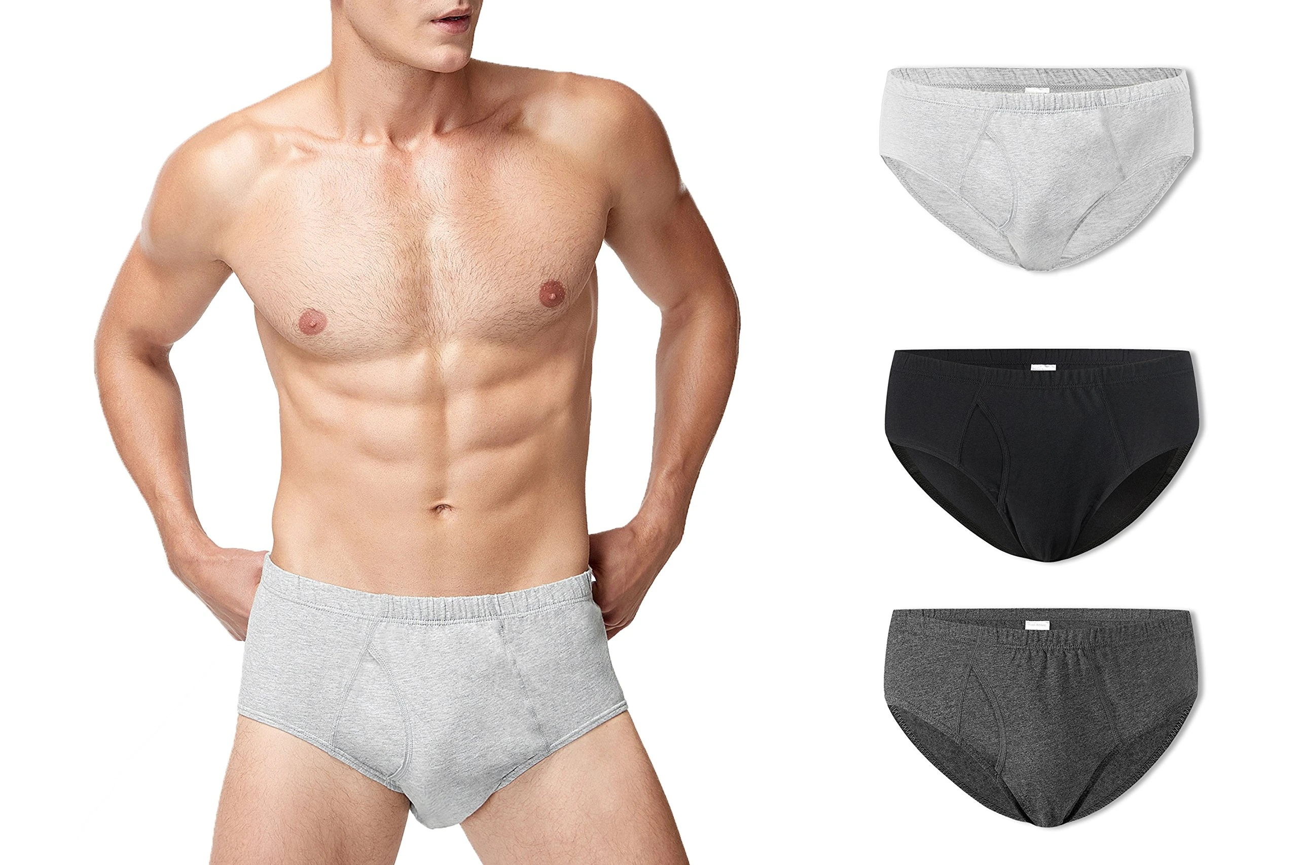 VANEVER Mens Slip Briefs, Cotton Mens Underwear Briefs with Keyhole, Mens Briefs W Curved Pouch, Breathable Underwear for Men Pack, Soft Underwear, 3PK,Grey Pack,3XL