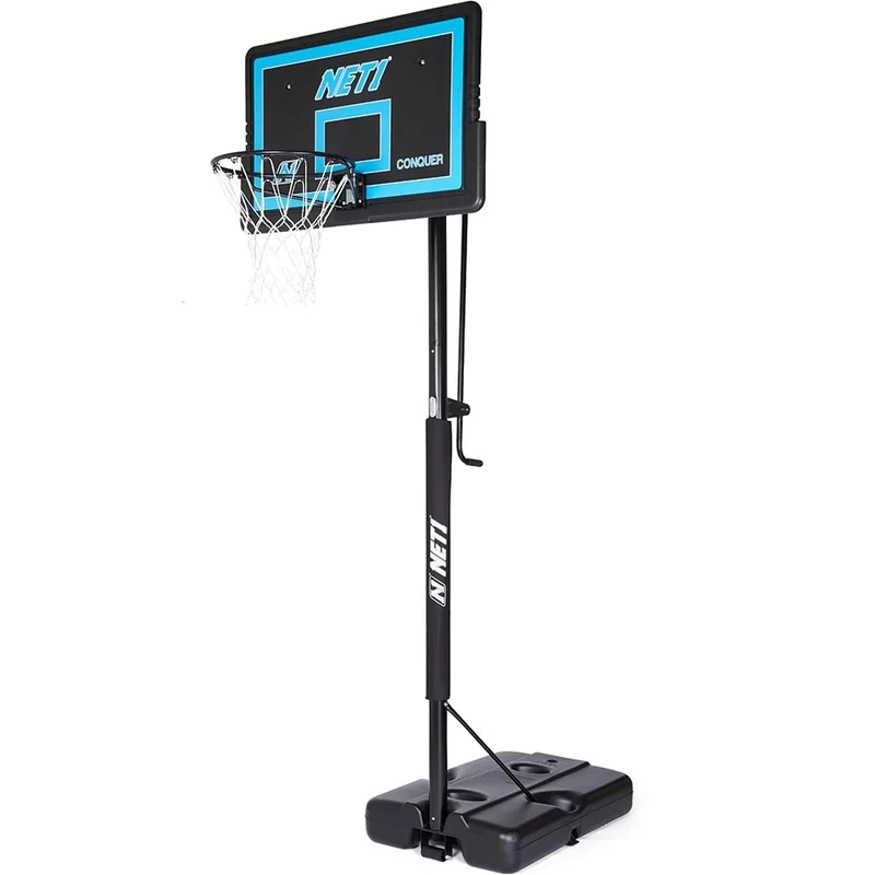 NET1 | Premium Height Adjustable Full-Size Regulation Portable Basketball Backboard System For Adults | Ultra Durable 18" Solid Steel Hoop | Padded Pole