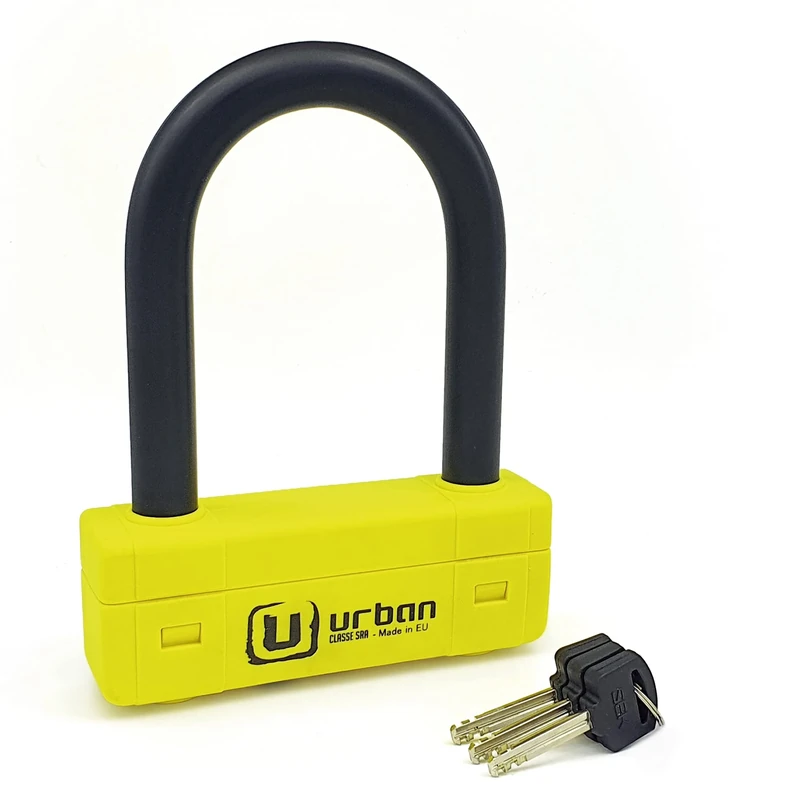 URBAN UR85120Y High Security U Lock for Motorcycles, SRA Approved, 18mm/0.7in Hardened Steel, Double Anti-Scratch Locking, Eye-Catching Casing, 85x120mm/3.34x4.72in Anti Theft for Moto Scooter Ebike