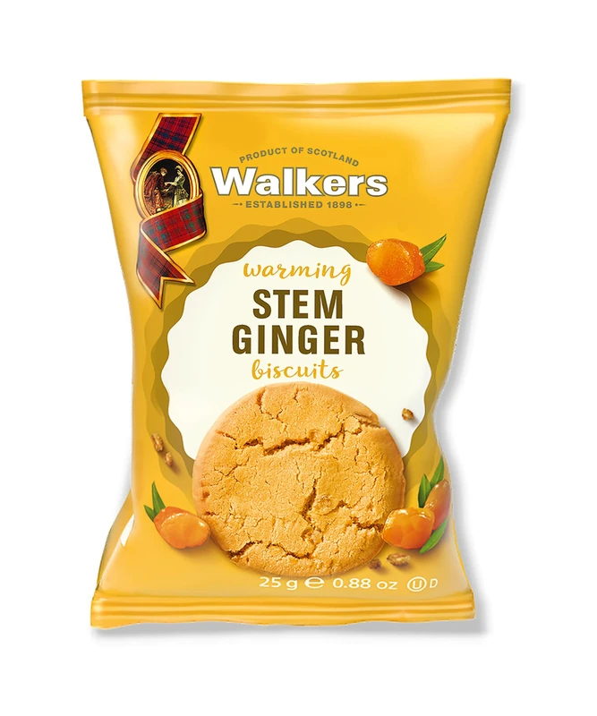 Walker's Shortbread Twin Pack Stem Ginger Biscuits – Traditional Pure Butter Scottish Shortbread, 25 g (100× Twin Packs)