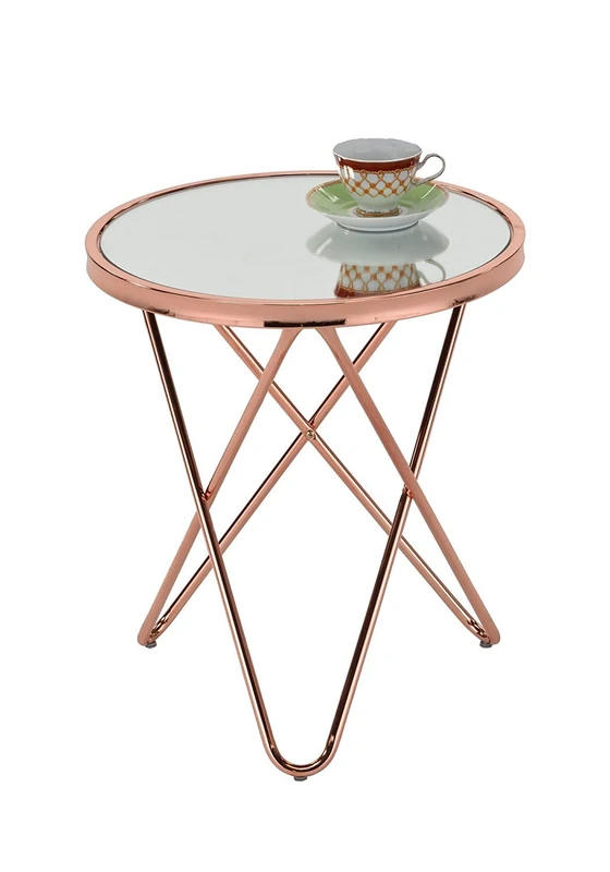 ASPECT Porto Round Side End Coffee Table, Glass, Copper/Mirror, 45 x 45 x 50 cm, STB39/MR