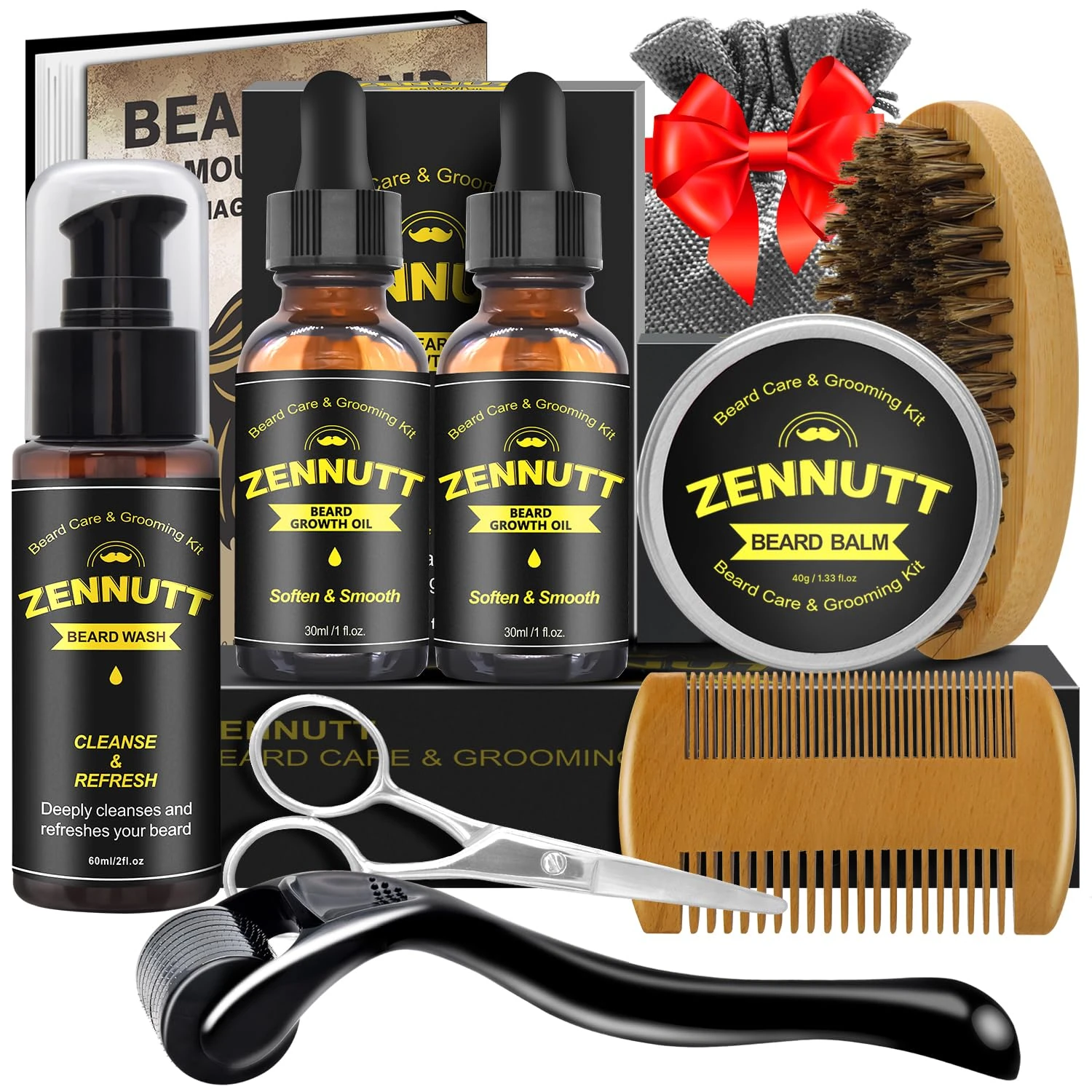 Beard Kit,Beard Growth Care Grooming Kit w/Beard Wash/Shampoo,2 Pack Beard Growth Oil,Beard Balm,Beard Brush,Beard Comb,Scissors,Best Beard Mens Gifts for Men Dad Him Christmas