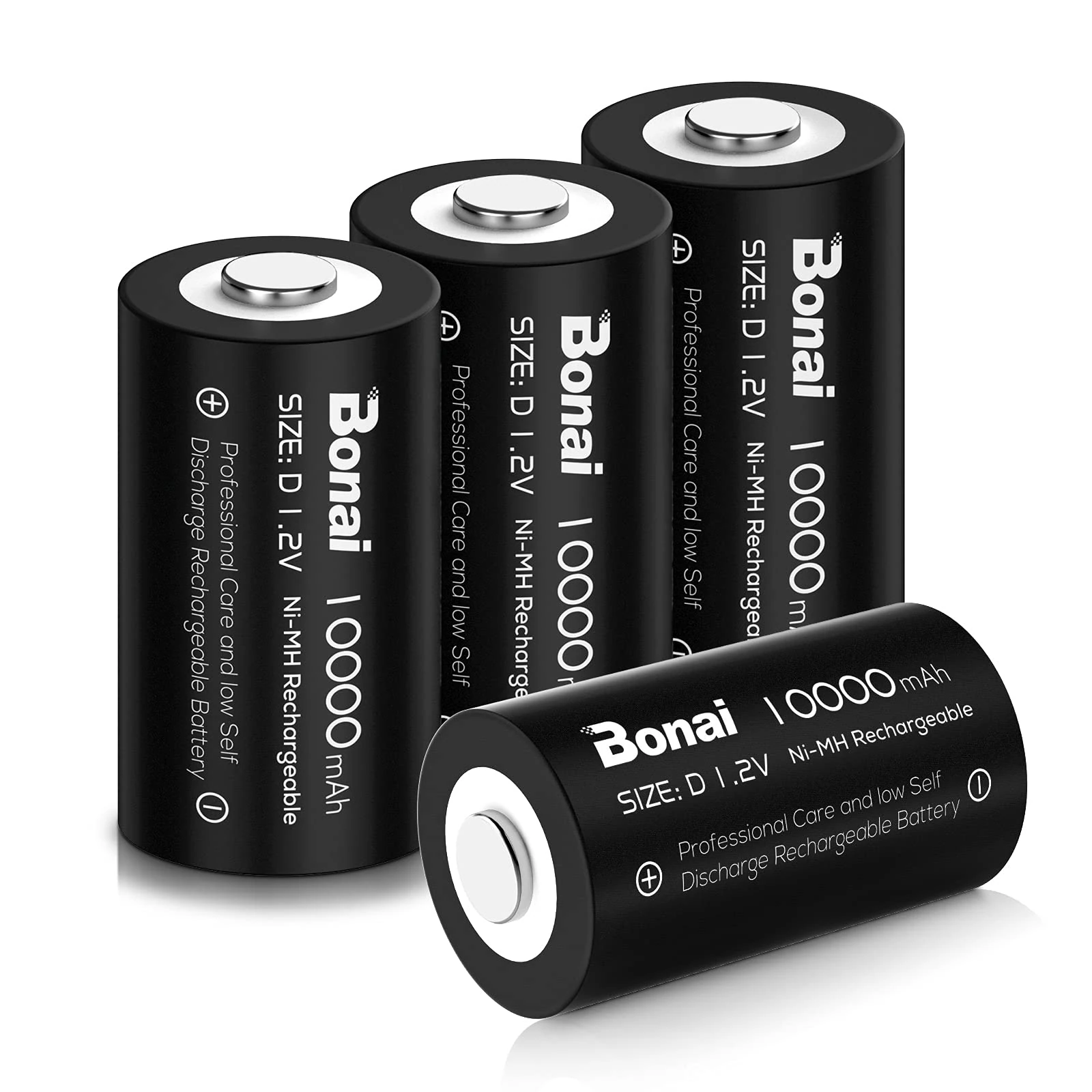 BONAI Rechargeable Batteries D LR20 10000mAh Ni-MH 1.2V Accu, Type D Baby D LR20 Rechargeable Battery 1200 Cycles, Low Self-Discharge Long Life (4 Batteries)