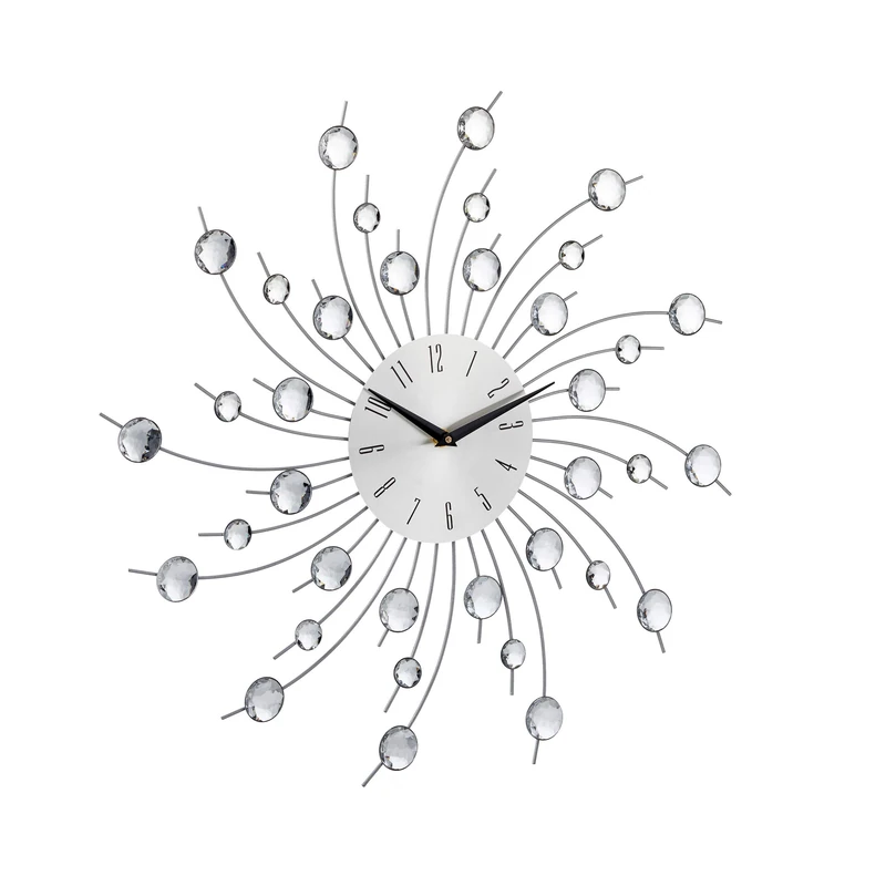 Relaxdays XL Shiny Wall Clock, Large Kitchen Sunburst Wall Clock, Modern Timepiece, No Ticking Noises, 50 cm Diameter, Silver