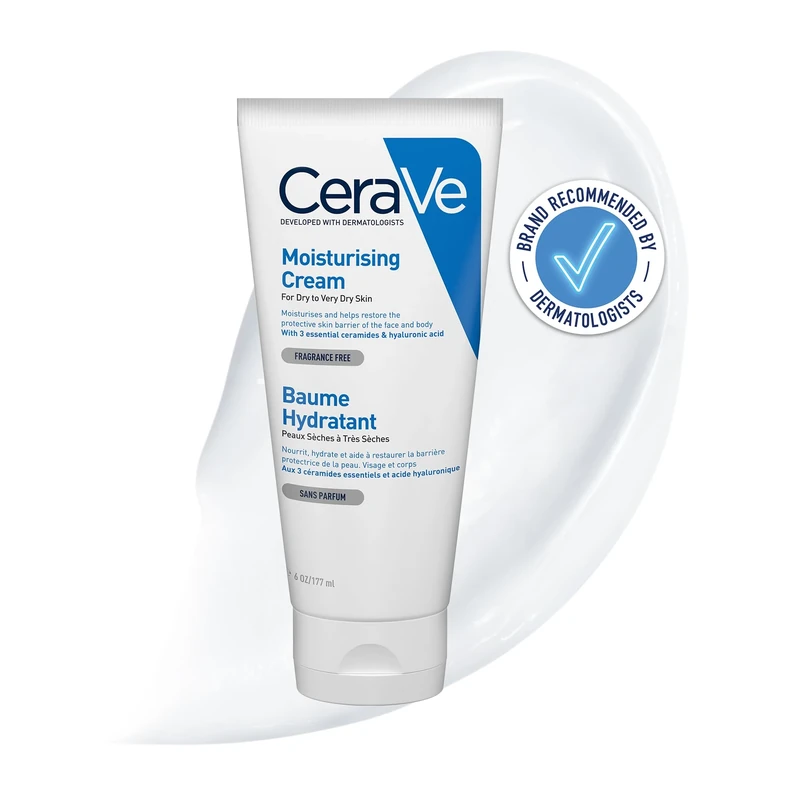 CeraVe Moisturising Cream Tube with Hyaluronic Acid and 3 Essential Ceramides for Dry to Very Dry Skin 177ml