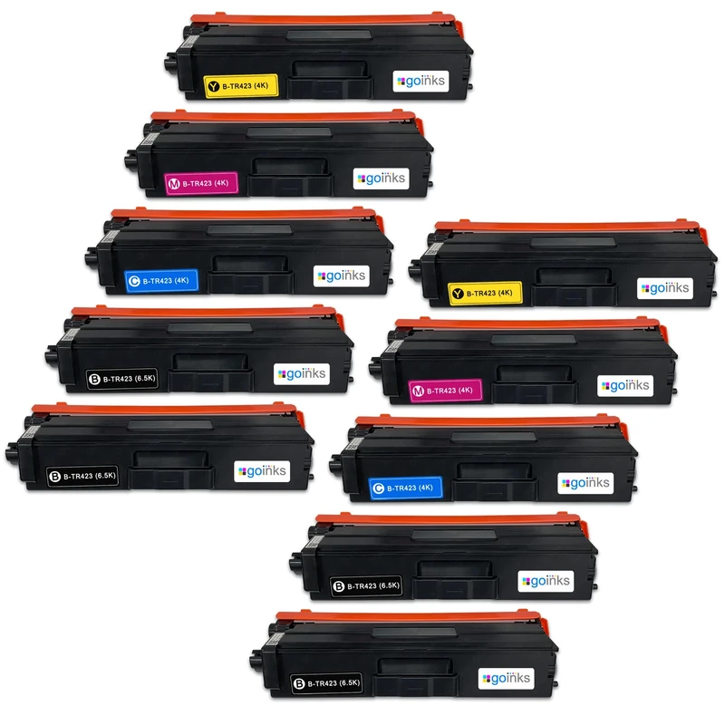 Go Inks Compatible TN423 Toner Cartridges Set + Extra Black – 10 Pack (Black, Cyan, Magenta, Yellow) Replacement for Brother DCP, HL & MFC Printers – High Capacity, Reliable Printing