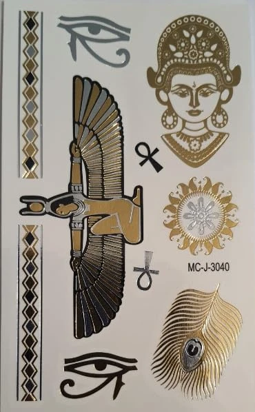Royal Swan Designs Temporary tattoos egyptian metallic eye of hous gold fancy dress halloween