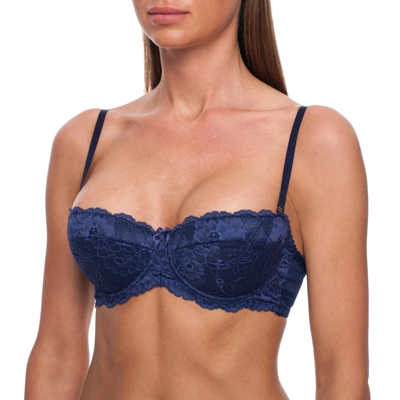 frugue Strapless Push Up Balcony Lace Bra Blue 38 D
