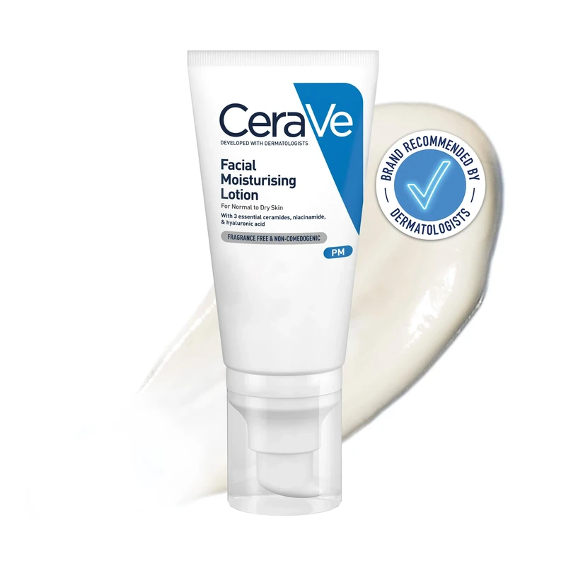 CeraVe PM Facial Moisturising Lotion with Hyaluronic Acid and 3 Essential Ceramides for Normal to Dry Skin 52ml