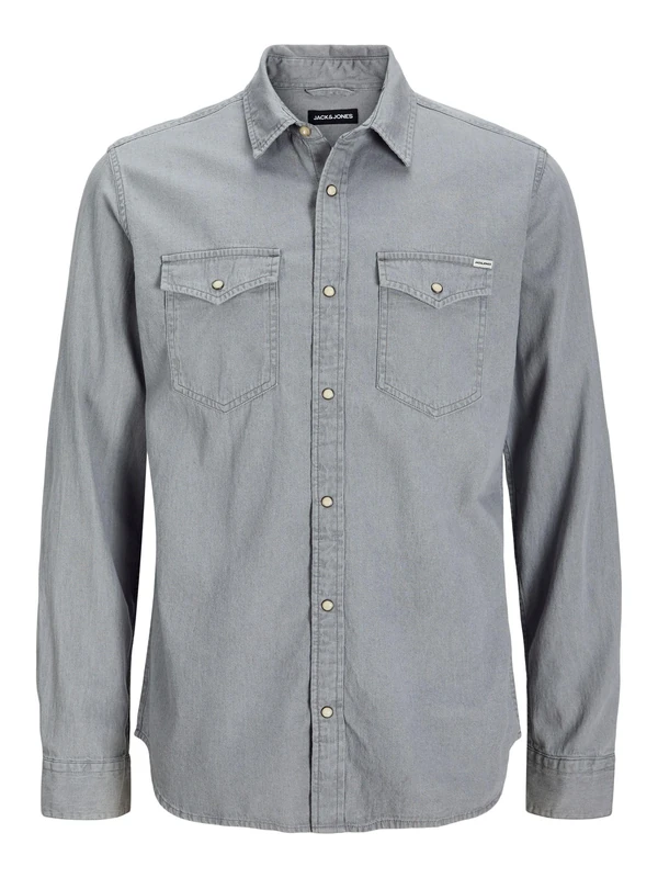 Jack & Jones Men's Jjesheridan Shirt L/S Denim Shirt, Grey (Light Grey Denim Fit Slim), M