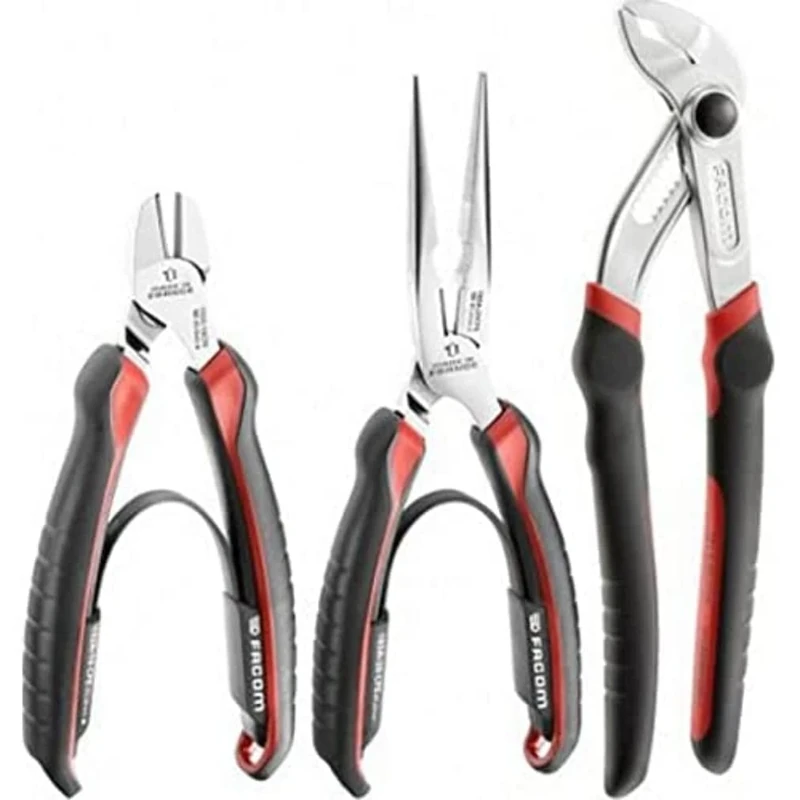 Facom CPE.A3 Tweezers Set with Multi-socket Pliers, Diagonal Cutter and Round Nose Pliers