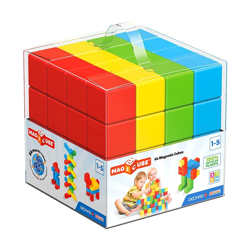 Geomag 149, Magicube Free Building Full Color, 64 Pieces - Building Game with Magnetic Cubes