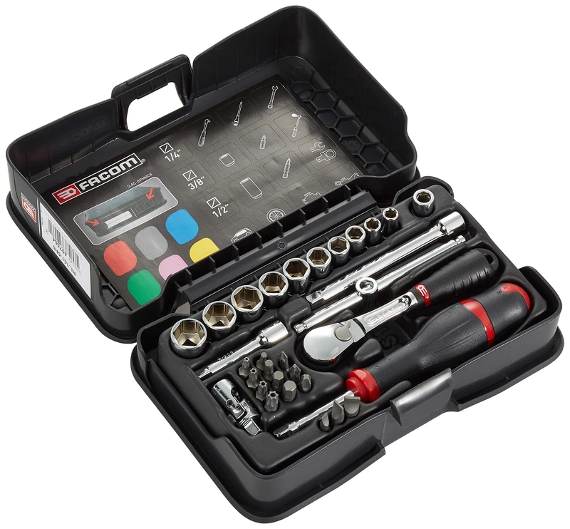 Facom Socket Spanner Set 1/4 Inch RL.161, 31 Pieces RL.161-5P6