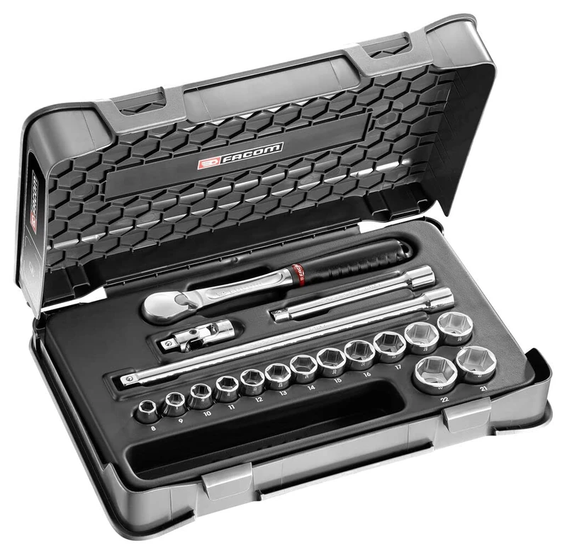 JL.161 Socket Set 3/8 Inch 6-Sided Metric Ratchet 18 Pieces