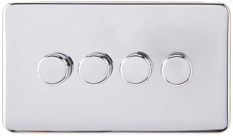 Schneider Electric Lisse Screwless Deco - 4 Gang Universal 2 Way Dimmer Light Switch, 250W/VA, GGBL6042CPCS, Polished Chrome