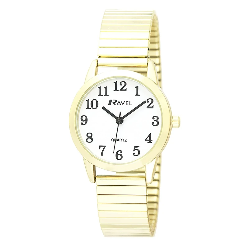 Ravel Modern Minimal Everyday Quartz Watch on Gold Tone Stainless Steel Expander for Women (27mm case) - R0232.02.2 - Gold Tone