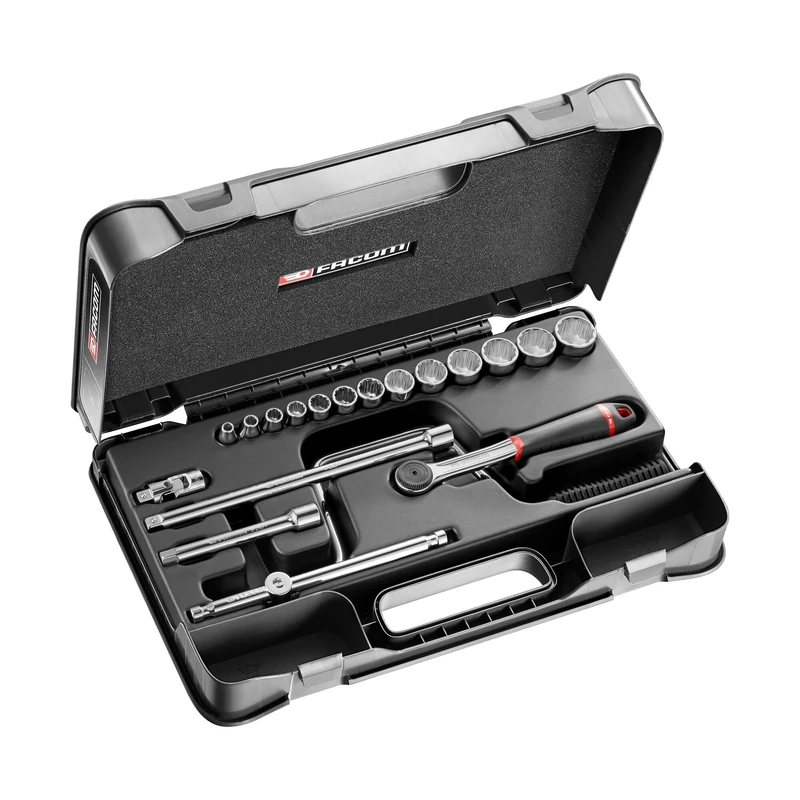 Socket Set 3/8 Inch 12-Sided Ratchet J.161B, 19 Pieces