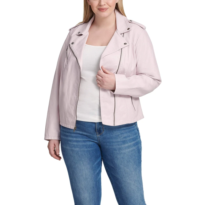 Levi's Women's Plus Classic Faux Leather Motorcycle Jacket, Biscotti, 2X