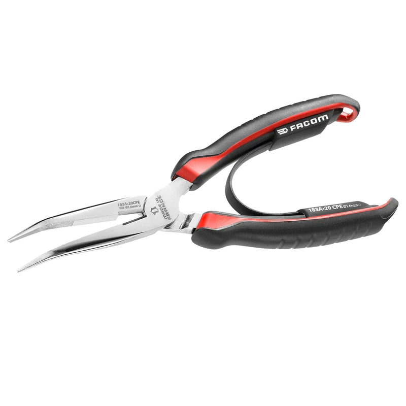 FACOM 183A.20CPE Half Round Plier, Long Tapered Nozzle, Red/Black, 200 Mm