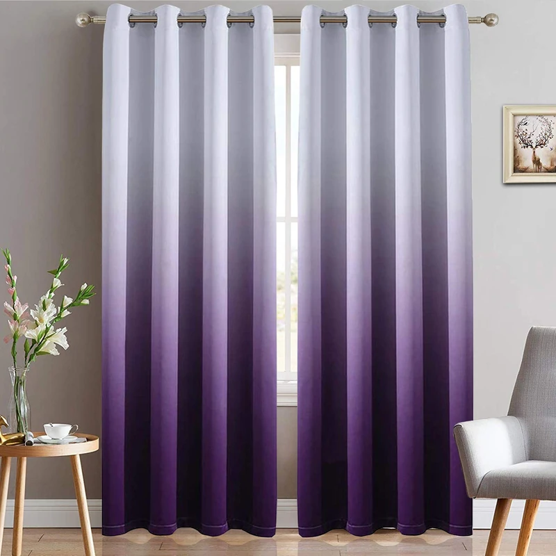 Yakamok Grommet Thermal Insulated Window Curtains with Gradient, Ombre Violet, Blackout Curtains for Bedroom, Purple, 52 x 96 cm (W x L), 2 Panels