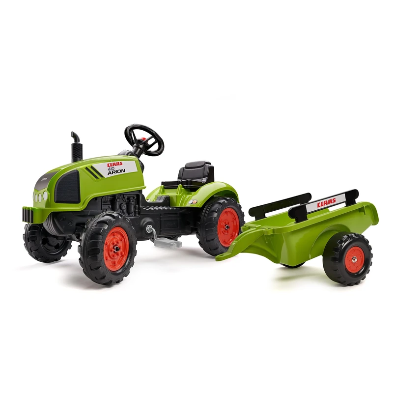 FALK - Claas pedal tractor with trailer - From 2 years old - Made in France - Directional steering wheel with horn - 2041C, Khaki Green