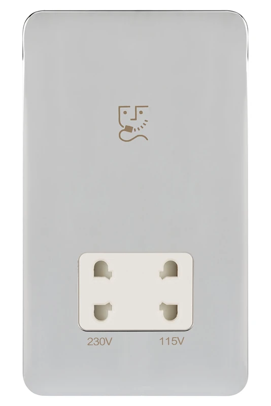 Schneider Electric Lisse Screwless Deco - Double Shaver Socket, Dual Voltage, 115/230V GGBL7090WPCS, Polished Chrome with White Insert - Image 1