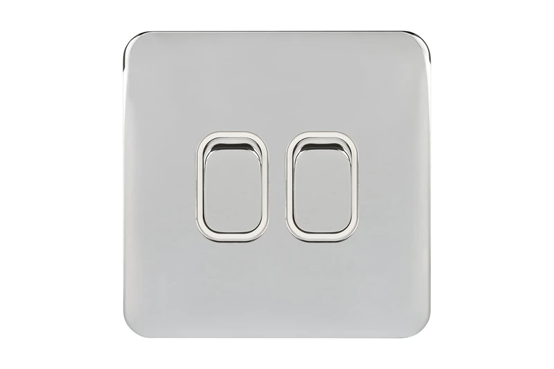 Schneider Electric Lisse Screwless Deco - Double 2 Way Light Switch, 10AX, GGBL1022WPC, Polished Chrome with White Insert