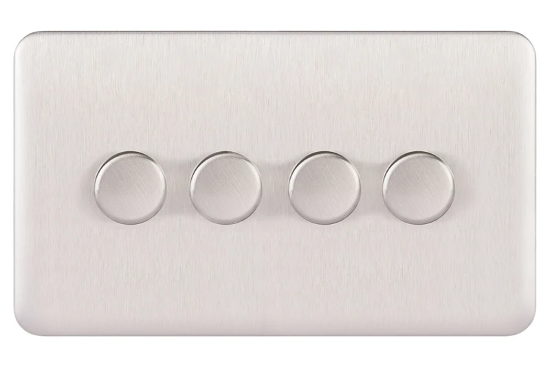 Schneider Electric Lisse Screwless Deco - 4 Gang Universal 2 Way Dimmer Light Switch, 250W/VA, GGBL6042CSSS, Stainless Steel