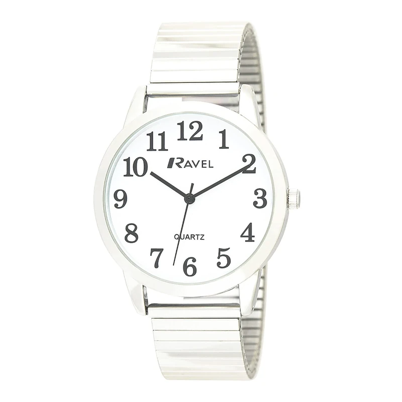 Ravel Modern Minimal Everyday Quartz Watch on Stainless Steel Expander for Women (27mm case) - R0232.01.2 - Silver Tone