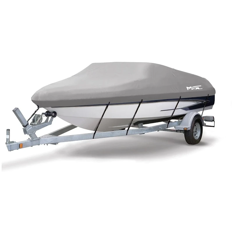 MSC Heavy Duty 600D Marine Grade Polyester Canvas Trailerable Waterproof Boat Cover,Fits V-Hull,Tri-Hull, Runabout Boat Cover (Model H - Length:23'-24' Beam Width: up to 102", Gray)