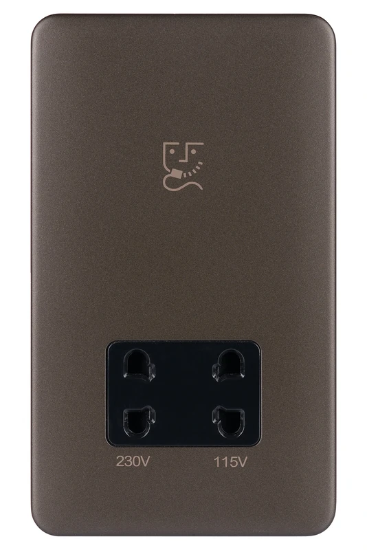 Schneider Electric Lisse Screwless Deco - Double Shaver Socket, Dual Voltage, 115/230V GGBL7090BMBS, Mocha Bronze with Black Insert