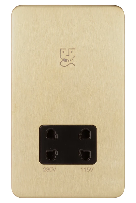 Schneider Electric Lisse Screwless Deco - Double Shaver Socket, Dual Voltage, 115/230V GGBL7090BSBS, Satin Brass with Black Insert