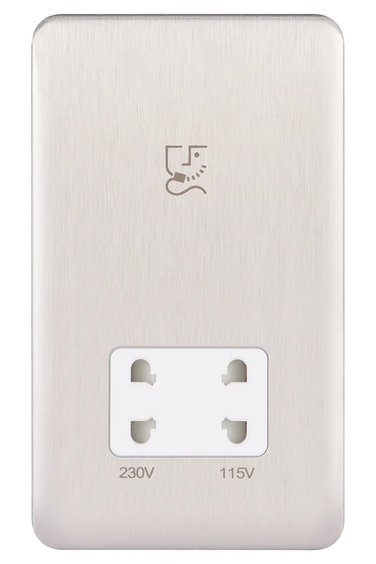 Schneider Electric Lisse Screwless Deco - Double Shaver Socket, Dual Voltage, 115/230V GGBL7090WSSS, Stainless Steel with White Insert